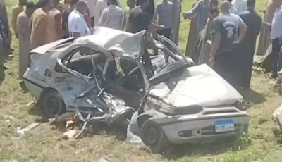 وفاة 3 أشخاص وإصابة 2 أخرين إثر وقوع حادث تصادم بين أتوبيس وملاكي بالمنيا (صور)