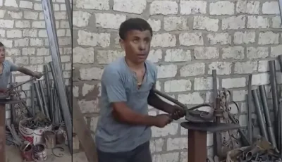 النور مكانه في القلوب.. شنودة كفيف يخطف الأنظار بالعمل في ورشة لحام